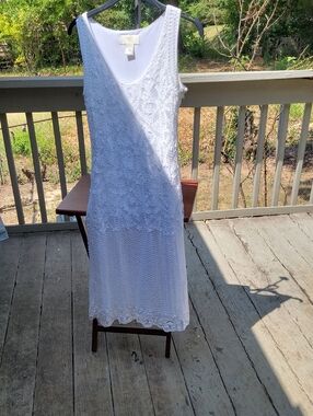 Sleeveless White Lace Overlay Dress by